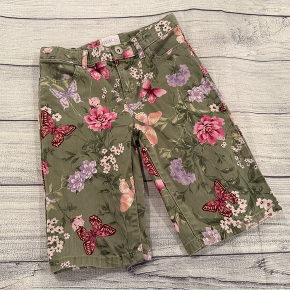 Place Olive Floral Butterfly girls Bermuda Shorts/size 10S - Picture 3 of 10